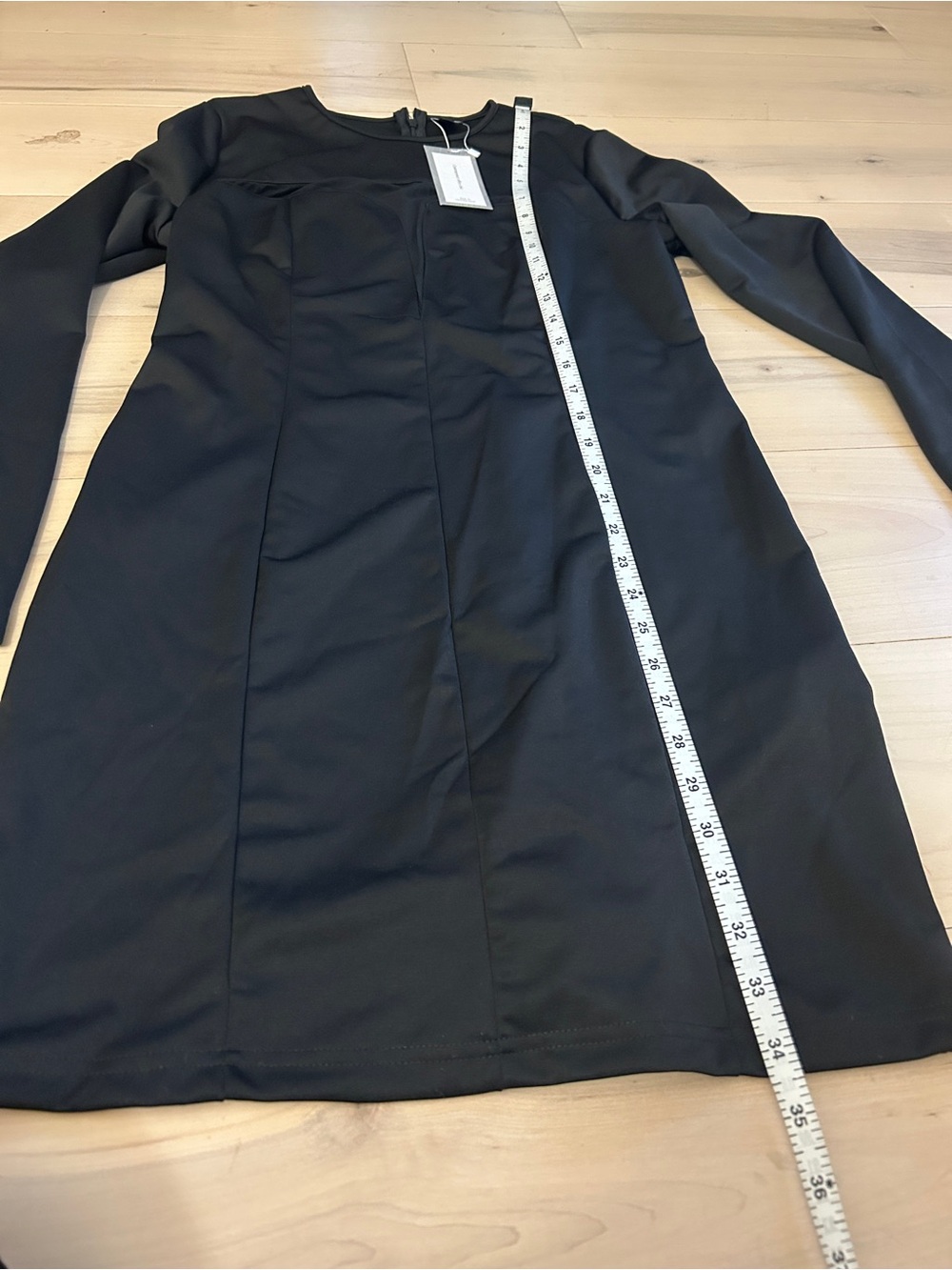 NWT Black Long Sleeve Mesh Cutout Illusiin Bodycon Dress - Picture 6 of 10